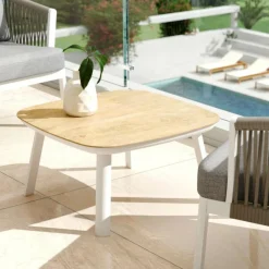 MOBELLIA Salon de jardin en aluminium 2 places 3 pcs Amalfi Blanc et beige Blanc - Beige New