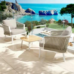 MOBELLIA Salon de jardin en aluminium 2 places 3 pcs Amalfi Blanc et taupe Blanc - Taupe Sale