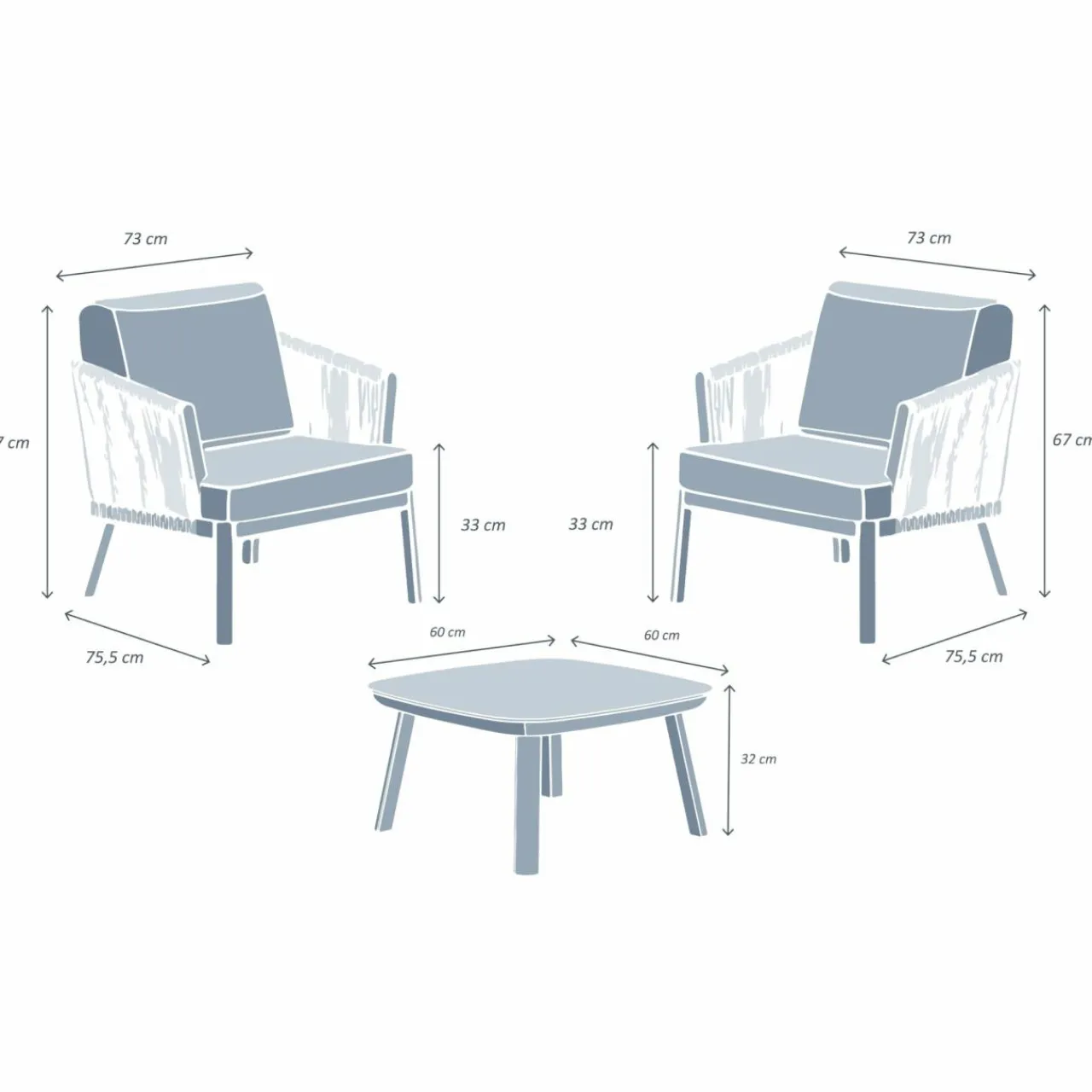MOBELLIA Salon de jardin en aluminium 2 places 3 pcs Amalfi Blanc et taupe Blanc - Taupe Sale
