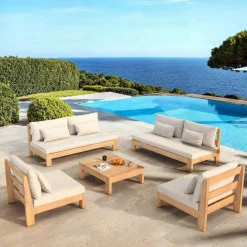 MOBELLIA Salon de jardin en bois d'acacia 8 places 5 pcs Borneo Sable Best