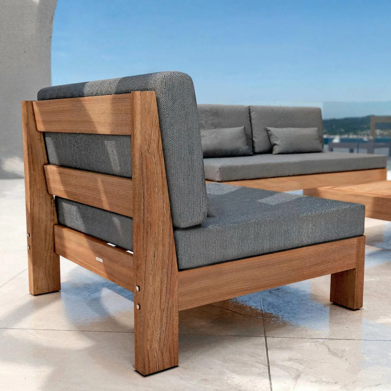MOBELLIA Salon de jardin en bois d'acacia 2 places 3 pcs Borneo Gris Anthracite Online