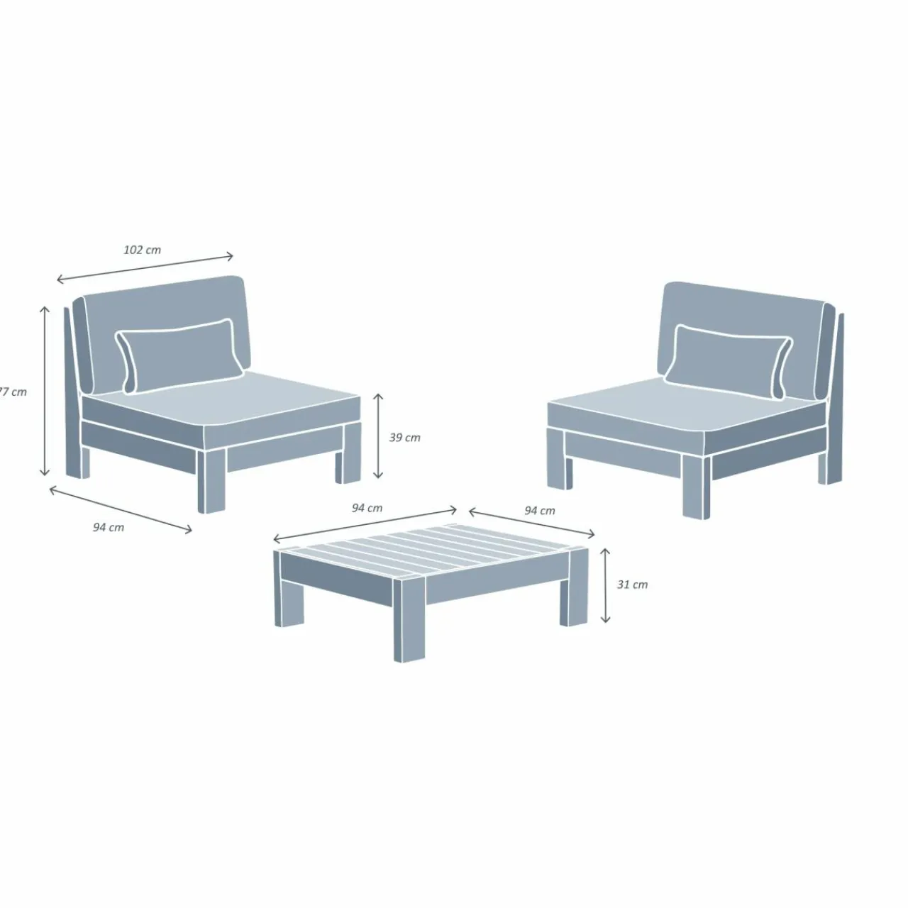 MOBELLIA Salon de jardin en bois d'acacia 2 places 3 pcs Borneo Gris Anthracite Online