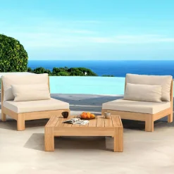 MOBELLIA Salon de jardin en bois d'acacia 2 places 3 pcs Borneo Sable Clearance
