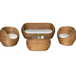 MOBELLIA Salon de jardin en rotin 5 places Trinidad beige Naturel Best
