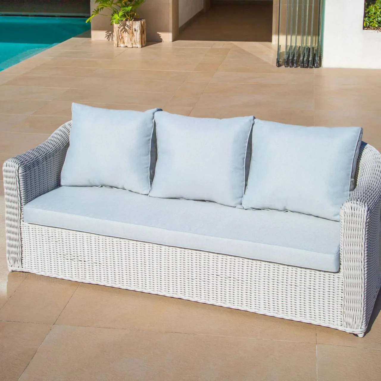 MOBELLIA Salon de jardin en résine tressée 5 places 4 pcs Calvi Blanc et gris clair Tressé Blanc - Gris clair Discount