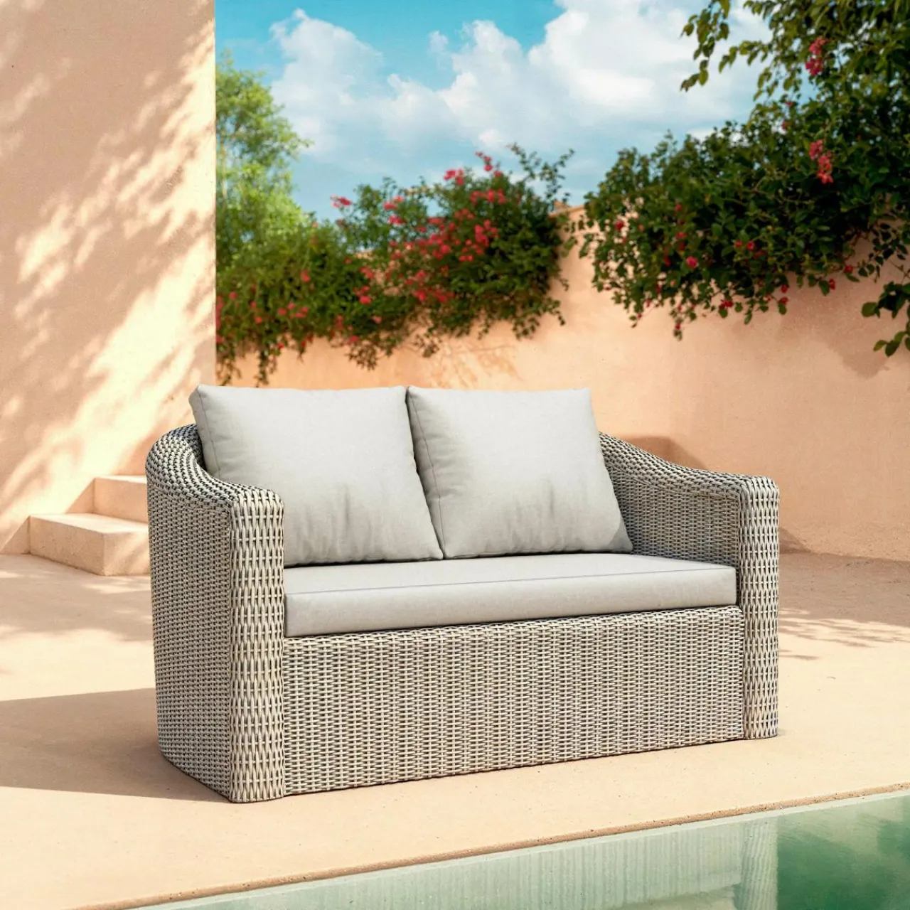 MOBELLIA Salon de jardin en résine tressée 4 places 4 pcs Calvi Gris et gris clair Tressé Gris - Gris clair New