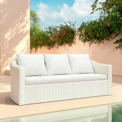 MOBELLIA Salon de jardin en résine tressée 7 places 5 pcs Calvi Blanc Tressé Blanc - Blanc Clearance
