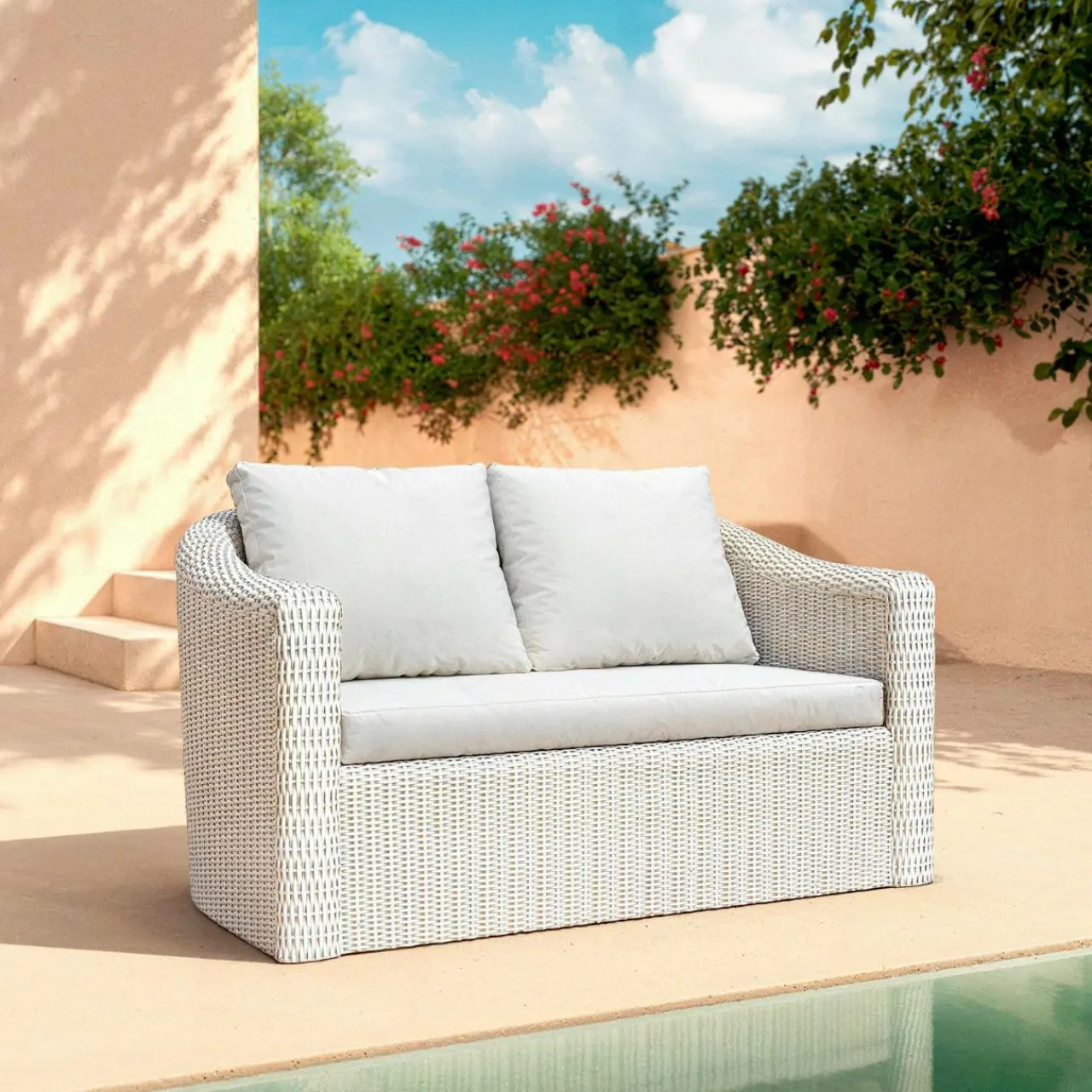 MOBELLIA Salon de jardin en résine tressée 7 places 5 pcs Calvi Blanc Tressé Blanc - Blanc Clearance