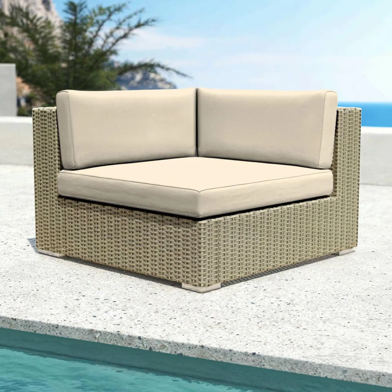 MOBELLIA Salon de jardin en résine tressée 5 places 6 pcs Palma Gris et beige Tresse Gris - Beige Sale