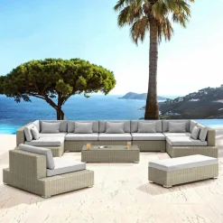 MOBELLIA Salon de jardin en résine tressée 9 places 9 pcs Palma Gris Tresse Gris - Gris Sale