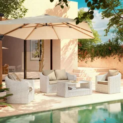 MOBELLIA Salon de jardin en résine tressée 4 places 4 pcs Calvi Blanc et taupe Tressé Blanc - Taupe Online