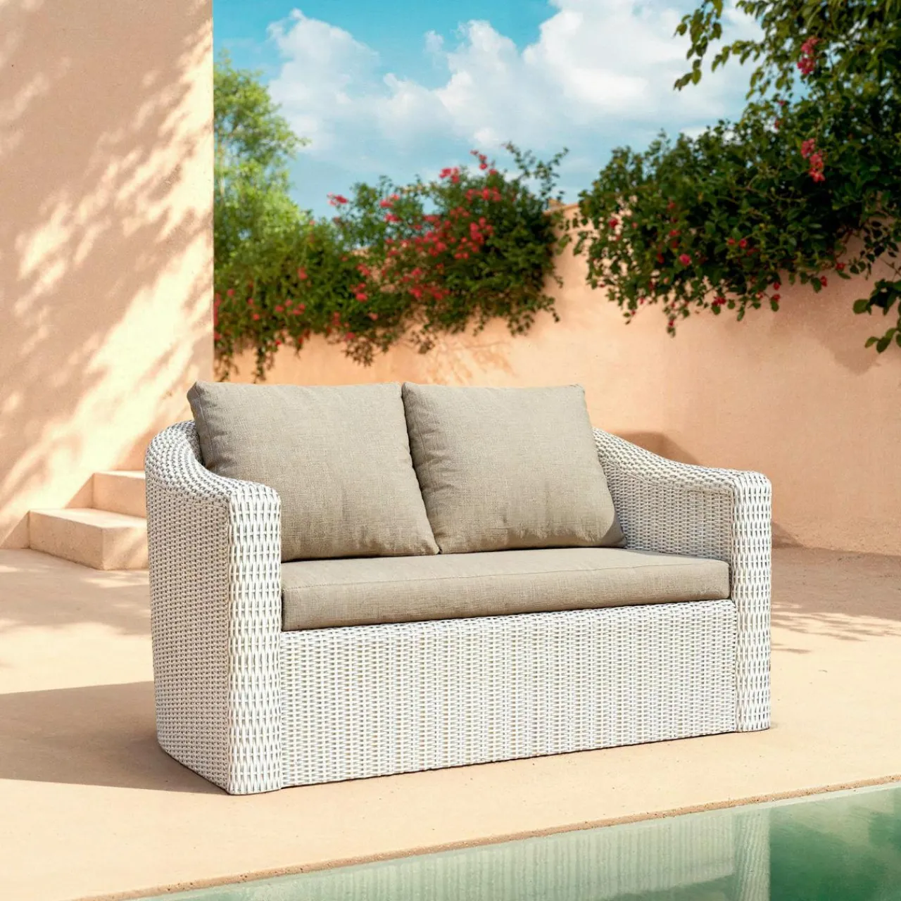 MOBELLIA Salon de jardin en résine tressée 4 places 4 pcs Calvi Blanc et taupe Tressé Blanc - Taupe Online