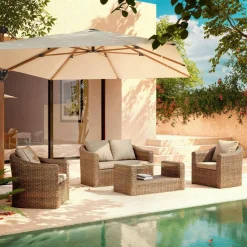 MOBELLIA Salon de jardin en résine tressée 4 places 4 pcs Calvi Sepia et taupe Tressé Sepia - Taupe Discount