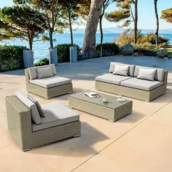 MOBELLIA Salon de jardin en résine tressée 4 places 4 pcs Palma Gris Tresse Gris - Gris Sale