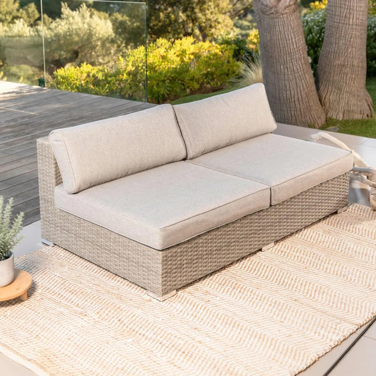 MOBELLIA Salon de jardin en résine tressée 4 places 4 pcs Palma Gris et taupe Tressé Gris - Taupe