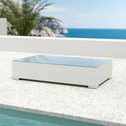 MOBELLIA Salon de jardin en résine tressée 4 places 5 pcs Palma Blanc et taupe Tressé Blanc - Taupe New