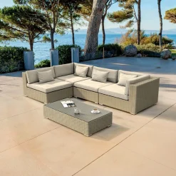 MOBELLIA Salon de jardin en résine tressée 4 places 5 pcs Palma Gris et beige Tresse Gris - Beige