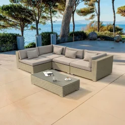 MOBELLIA Salon de jardin en résine tressée 4 places 5 pcs Palma Gris et taupe Tressé Gris - Taupe New
