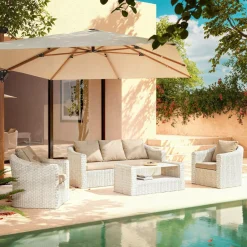 MOBELLIA Salon de jardin en résine tressée 5 places 4 pcs Calvi Blanc et taupe Tressé Blanc - Taupe Outlet