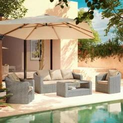 MOBELLIA Salon de jardin en résine tressée 5 places 4 pcs Calvi Gris et taupe Tressé Gris - Taupe