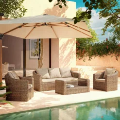 MOBELLIA Salon de jardin en résine tressée 5 places 4 pcs Calvi Sepia et taupe Tressé Sepia - Taupe New
