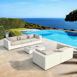 MOBELLIA Salon de jardin en résine tressée 5 places 6 pcs Palma Blanc et taupe Tressé Blanc - Taupe Outlet