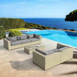 MOBELLIA Salon de jardin en résine tressée 5 places 6 pcs Palma Gris et anthracite Tressé Gris - Anthracite New