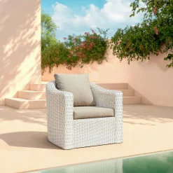 MOBELLIA Salon de jardin en résine tressée 7 places 5 pcs Calvi Blanc et taupe Tressé Blanc - Taupe Discount