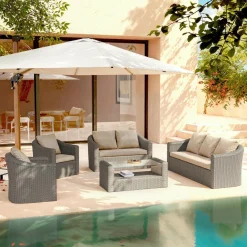 MOBELLIA Salon de jardin en résine tressée 7 places 5 pcs Calvi Gris et taupe Tressé Gris - Taupe Discount