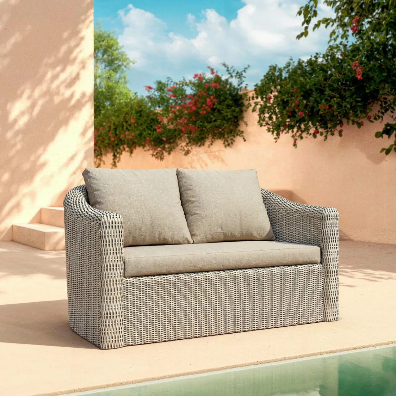 MOBELLIA Salon de jardin en résine tressée 7 places 5 pcs Calvi Gris et taupe Tressé Gris - Taupe Discount