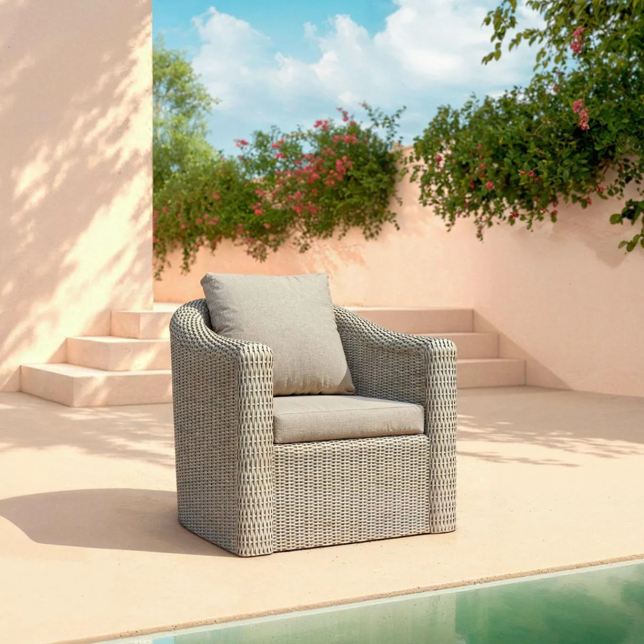 MOBELLIA Salon de jardin en résine tressée 7 places 5 pcs Calvi Gris et taupe Tressé Gris - Taupe Discount