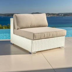 MOBELLIA Salon de jardin en résine tressée 9 places 9 pcs Palma Blanc et taupe Tressé Blanc - Taupe Best