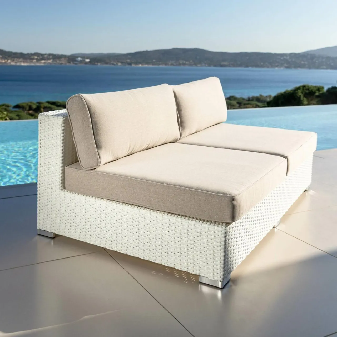 MOBELLIA Salon de jardin en résine tressée 9 places 9 pcs Palma Blanc et taupe Tressé Blanc - Taupe Best