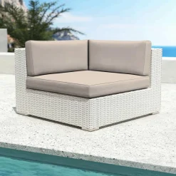 MOBELLIA Salon de jardin en résine tressée 9 places 9 pcs Palma Blanc et taupe Tressé Blanc - Taupe Best