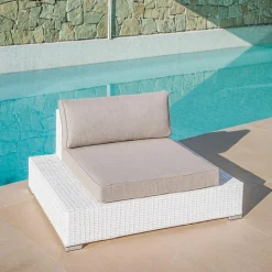 MOBELLIA Salon de jardin en résine tressée 9 places 9 pcs Palma Blanc et taupe Tressé Blanc - Taupe Best