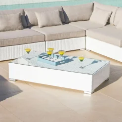 MOBELLIA Salon de jardin en résine tressée 9 places 9 pcs Palma Blanc et taupe Tressé Blanc - Taupe Best
