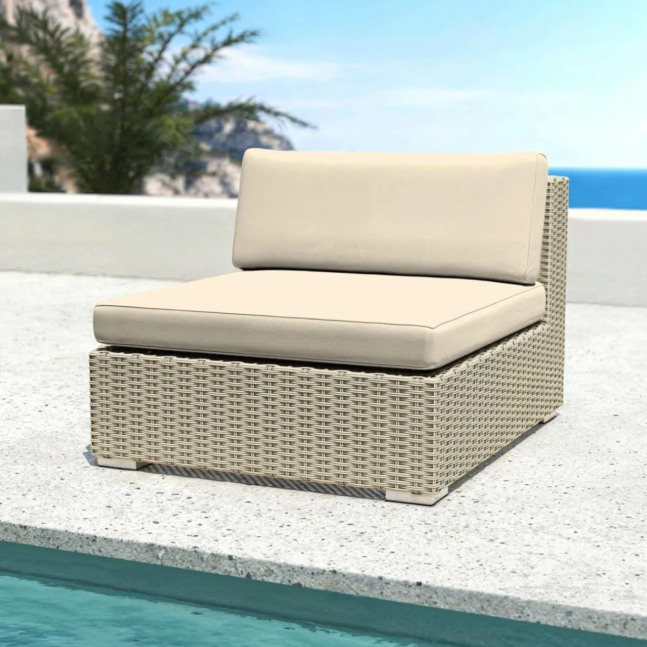 MOBELLIA Salon de jardin en résine tressée 9 places 9 pcs Palma Gris et beige Tresse Gris - Beige Sale