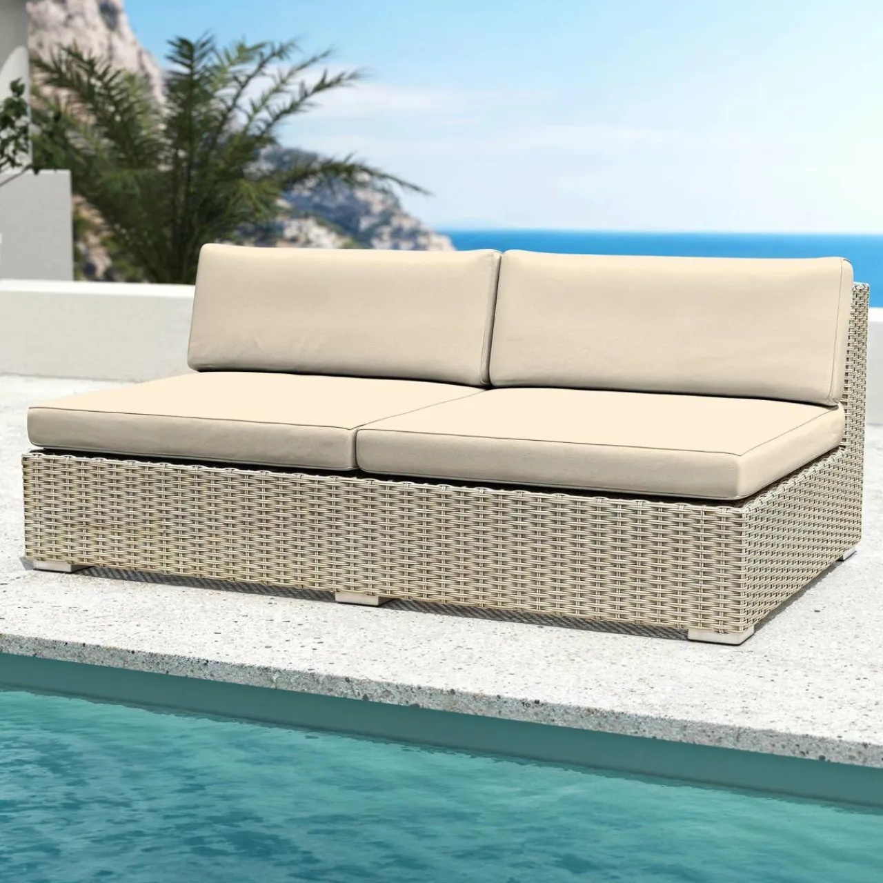 MOBELLIA Salon de jardin en résine tressée 9 places 9 pcs Palma Gris et beige Tresse Gris - Beige Sale