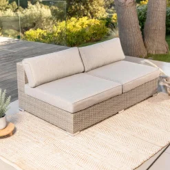 MOBELLIA Salon de jardin en résine tressée 9 places 9 pcs Palma Gris et taupe Tressé Gris - Taupe Clearance
