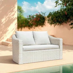 MOBELLIA Salon de jardin en résine tressée 4 places 4 pcs Calvi Blanc Tressé Blanc - Blanc Sale