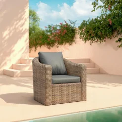 MOBELLIA Salon de jardin en résine tressée 7 places 5 pcs Calvi Sepia et gris foncé Tressé Sepia - Anthracite