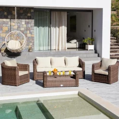 MOBELLIA Salon de jardin en résine tressée 5 places 4 pcs Calvi Sepia et beige Tressé Sepia - Beige Sale