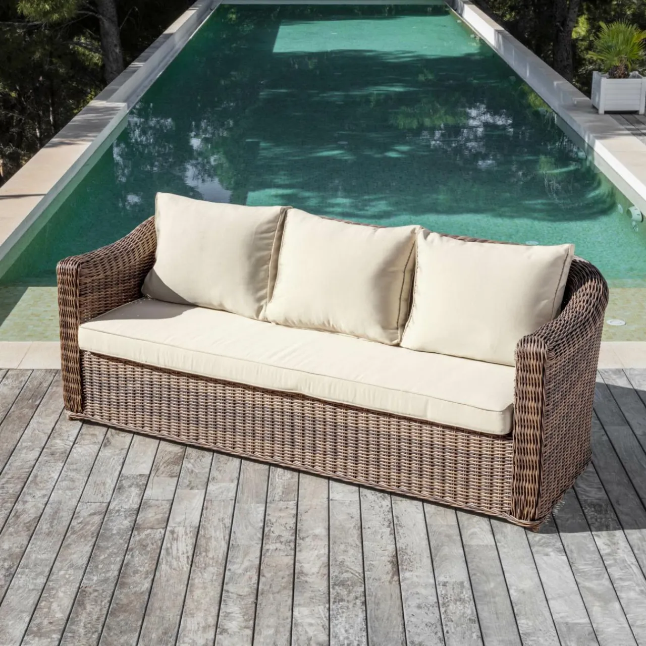 MOBELLIA Salon de jardin en résine tressée 5 places 4 pcs Calvi Sepia et beige Tressé Sepia - Beige Sale