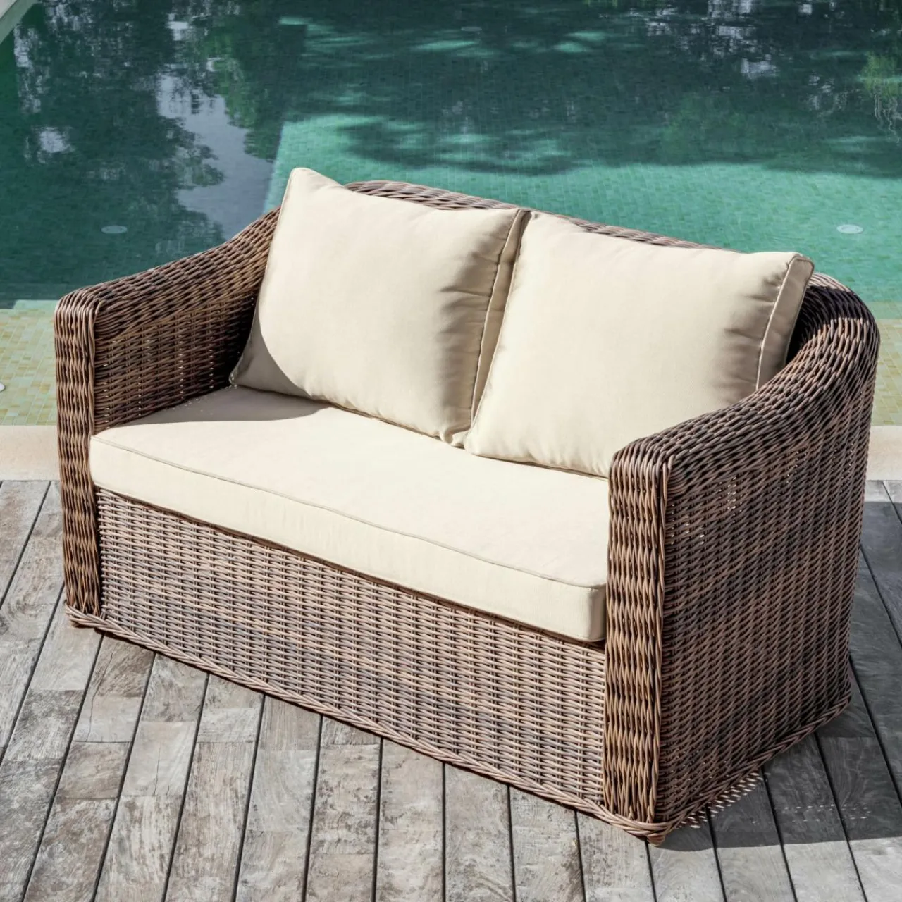 MOBELLIA Salon de jardin en résine tressée 4 places 4 pcs Calvi Sepia et beige Tressé Sepia - Beige Hot