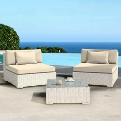 MOBELLIA Salon de jardin en résine tressée 2 places 3 pcs Palma Blanc et beige Tresse Blanc - Beige Best
