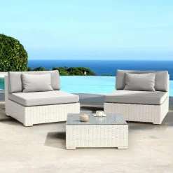MOBELLIA Salon de jardin en résine tressée 2 places 3 pcs Palma Blanc et gris Tresse Blanc - Gris Hot