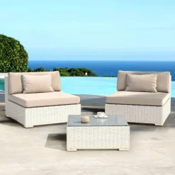MOBELLIA Salon de jardin en résine tressée 2 places 3 pcs Palma Blanc et taupe Tressé Blanc - Taupe