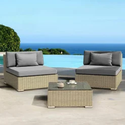 MOBELLIA Salon de jardin en résine tressée 2 places 3 pcs Palma Gris et anthracite Tressé Gris - Anthracite New