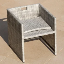 MOBELLIA Salon de jardin résine tressée encastrable 4 places Menorca Gris Outlet