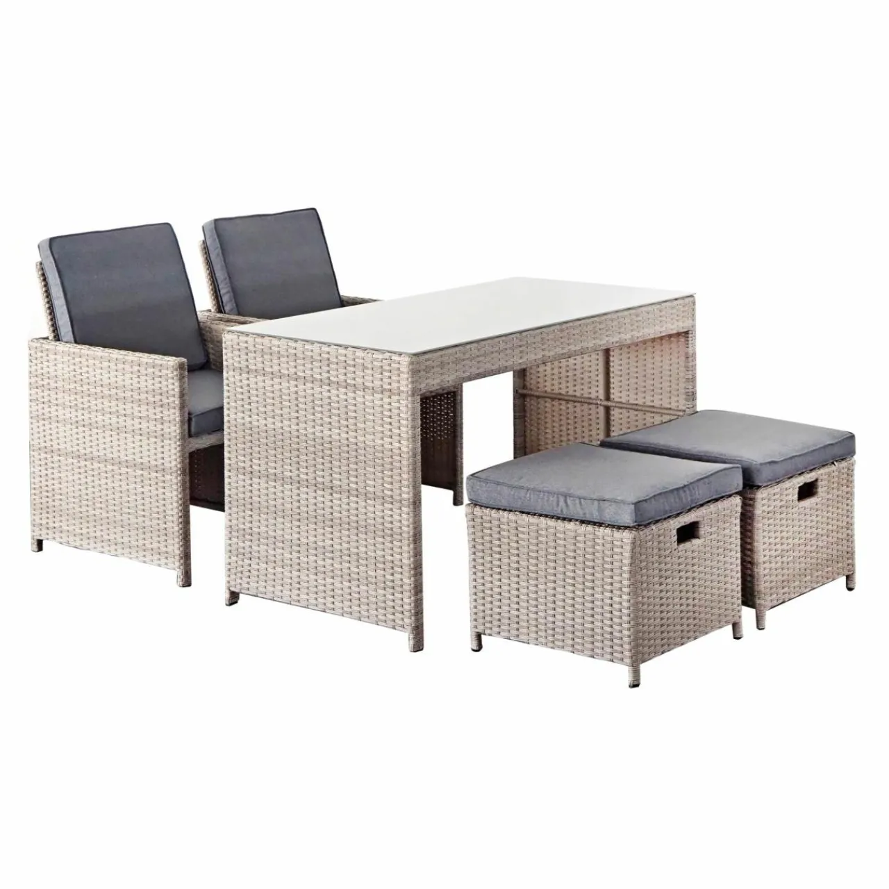 MOBELLIA Salon de jardin résine tressée encastrable 4 places Menorca Gris Outlet